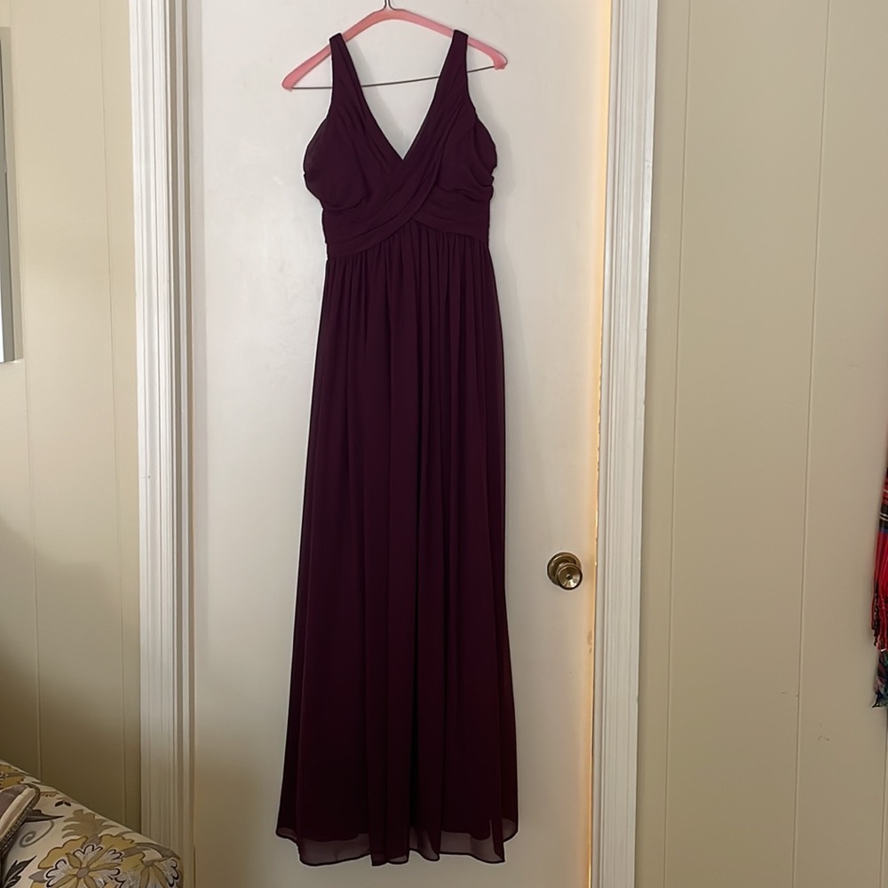 Bill Levkoff plum bridesmaid dress